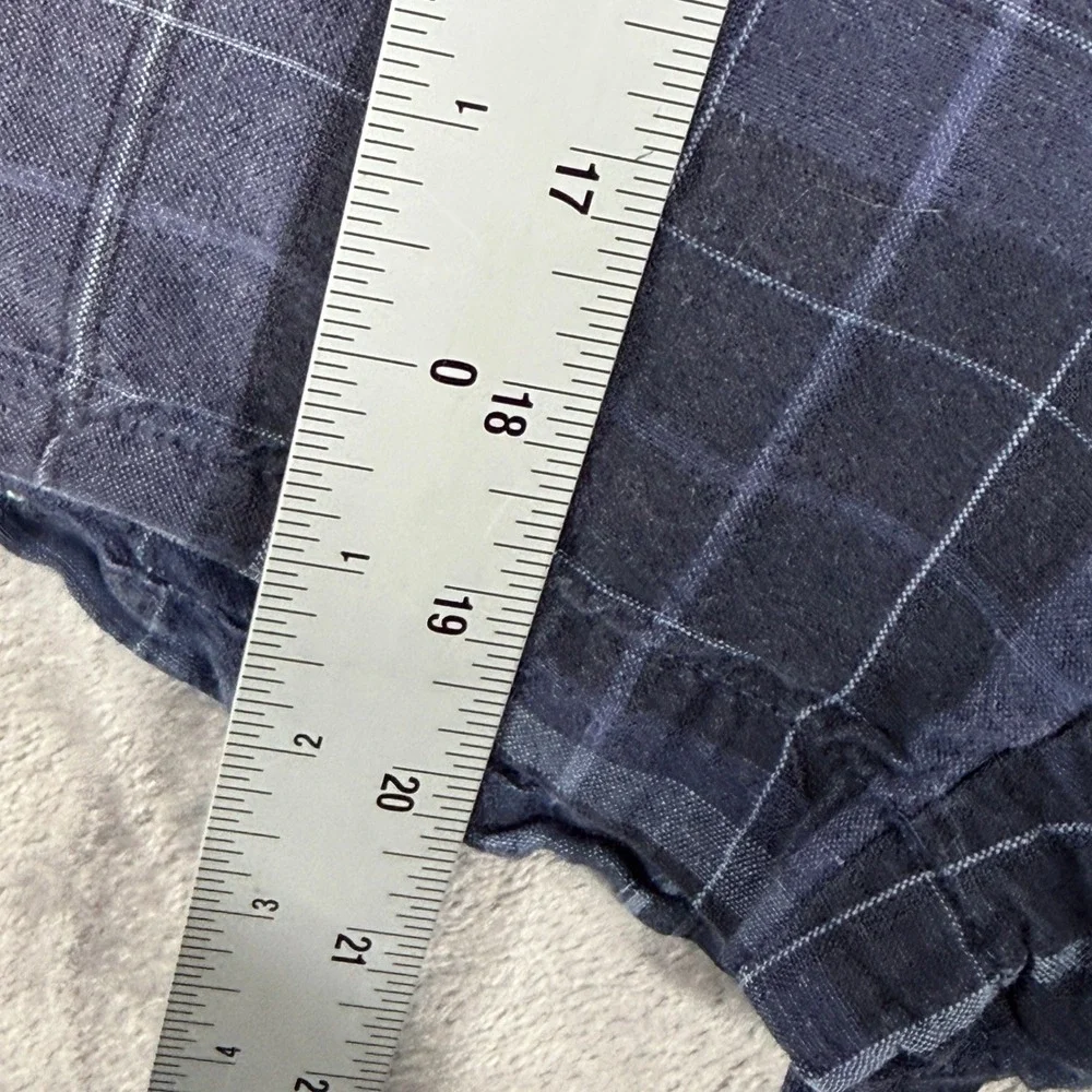 Banana Republic Shorts Mens 38 Plaid Navy Blue‎ Linen Cotton Blend Flat Front